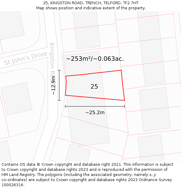 25, KINGSTON ROAD, TRENCH, TELFORD, TF2 7HT: Plot and title map