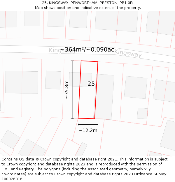 25, KINGSWAY, PENWORTHAM, PRESTON, PR1 0BJ: Plot and title map