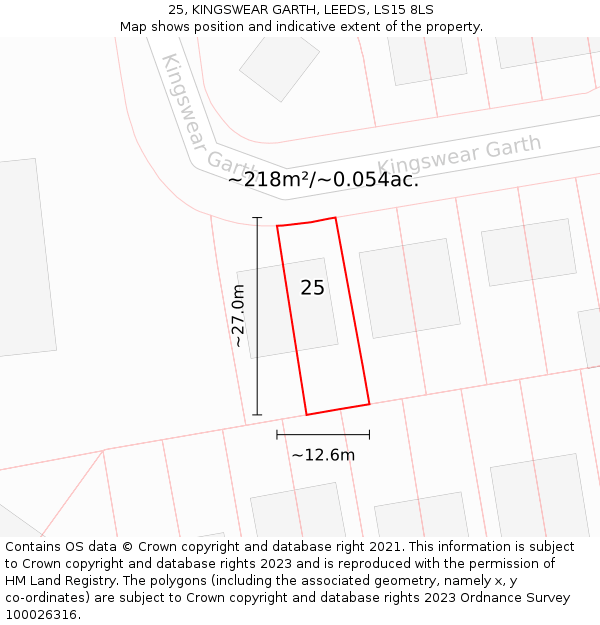 25, KINGSWEAR GARTH, LEEDS, LS15 8LS: Plot and title map