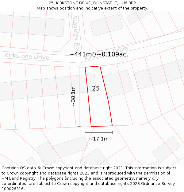 25, KIRKSTONE DRIVE, DUNSTABLE, LU6 3PP: Plot and title map