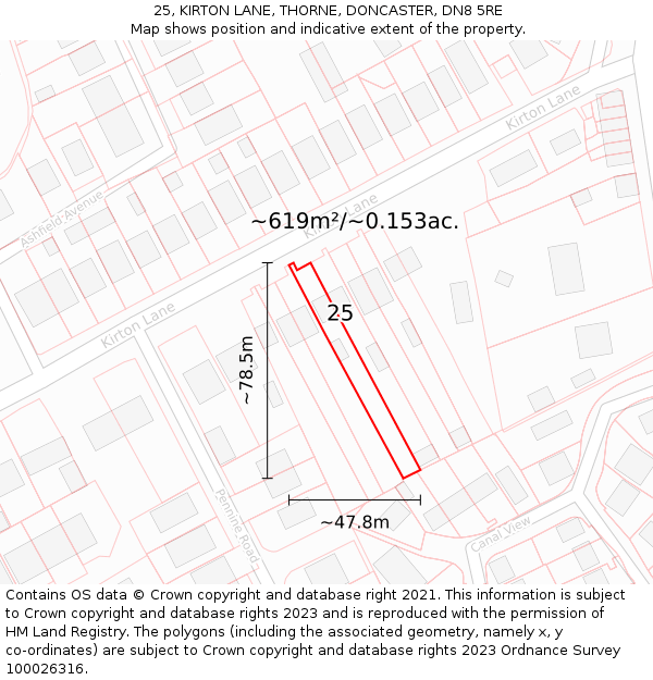 25, KIRTON LANE, THORNE, DONCASTER, DN8 5RE: Plot and title map