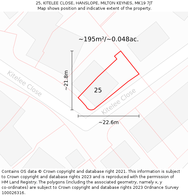 25, KITELEE CLOSE, HANSLOPE, MILTON KEYNES, MK19 7JT: Plot and title map