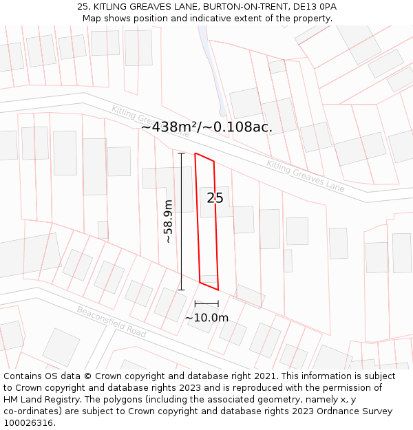 25, KITLING GREAVES LANE, BURTON-ON-TRENT, DE13 0PA: Plot and title map