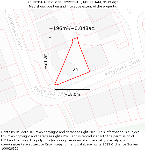 25, KITTYHAWK CLOSE, BOWERHILL, MELKSHAM, SN12 6QF: Plot and title map