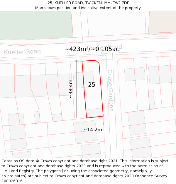 25, KNELLER ROAD, TWICKENHAM, TW2 7DF: Plot and title map