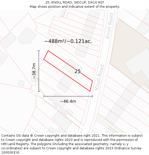 25, KNOLL ROAD, SIDCUP, DA14 4QT: Plot and title map