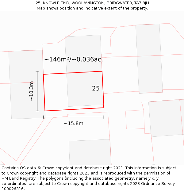 25, KNOWLE END, WOOLAVINGTON, BRIDGWATER, TA7 8JH: Plot and title map