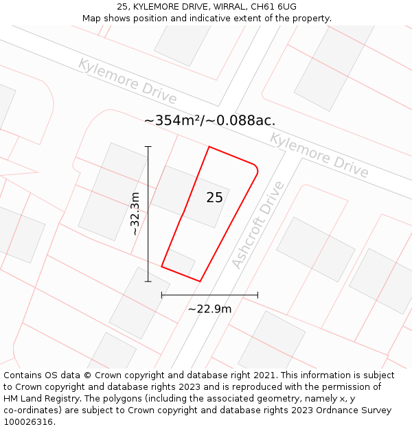 25, KYLEMORE DRIVE, WIRRAL, CH61 6UG: Plot and title map