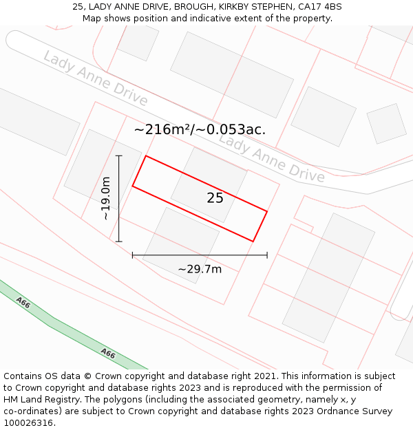 25, LADY ANNE DRIVE, BROUGH, KIRKBY STEPHEN, CA17 4BS: Plot and title map