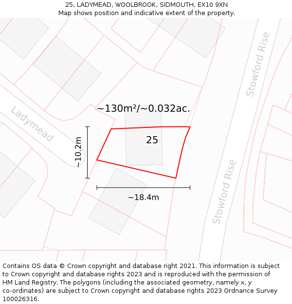25, LADYMEAD, WOOLBROOK, SIDMOUTH, EX10 9XN: Plot and title map