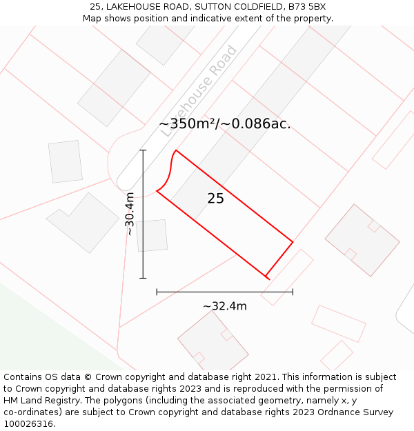 25, LAKEHOUSE ROAD, SUTTON COLDFIELD, B73 5BX: Plot and title map