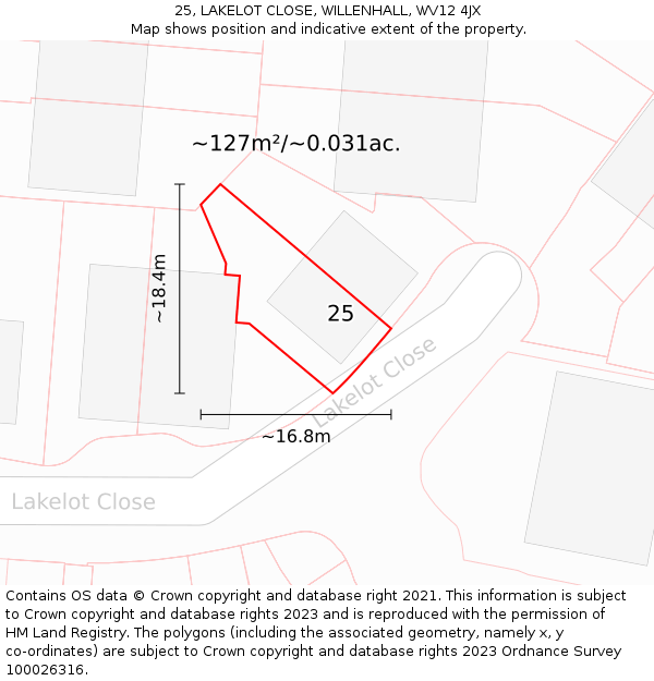 25, LAKELOT CLOSE, WILLENHALL, WV12 4JX: Plot and title map