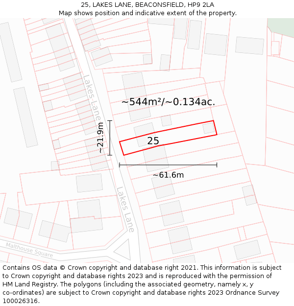 25, LAKES LANE, BEACONSFIELD, HP9 2LA: Plot and title map