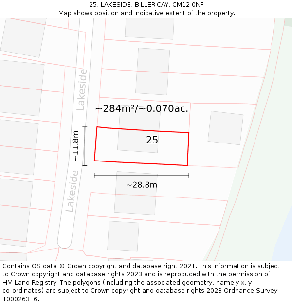 25, LAKESIDE, BILLERICAY, CM12 0NF: Plot and title map