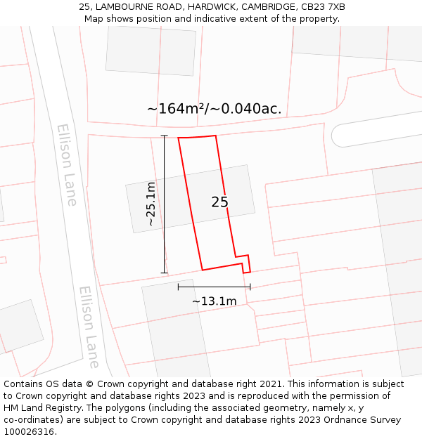 25, LAMBOURNE ROAD, HARDWICK, CAMBRIDGE, CB23 7XB: Plot and title map