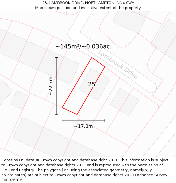25, LAMBROOK DRIVE, NORTHAMPTON, NN4 0WA: Plot and title map