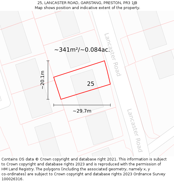 25, LANCASTER ROAD, GARSTANG, PRESTON, PR3 1JB: Plot and title map