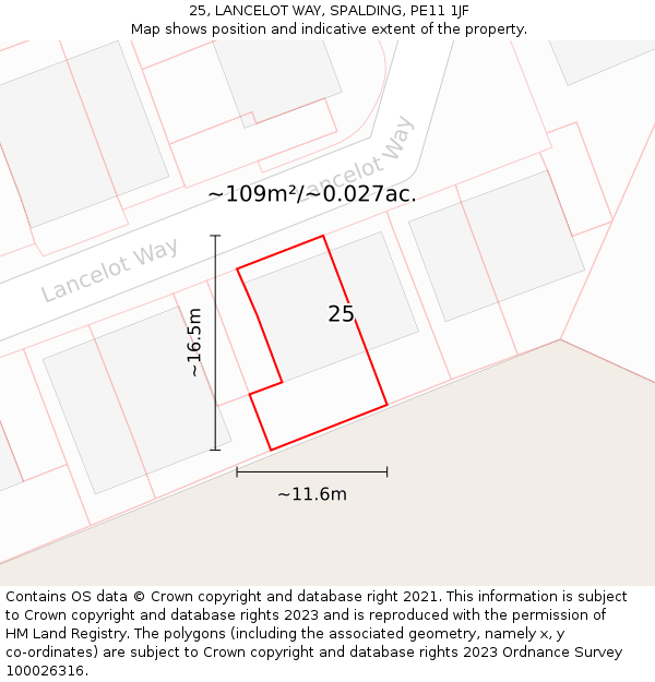 25, LANCELOT WAY, SPALDING, PE11 1JF: Plot and title map