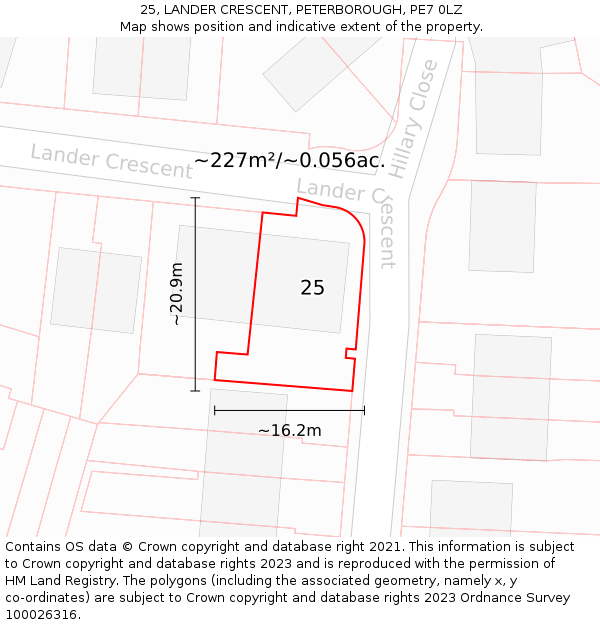 25, LANDER CRESCENT, PETERBOROUGH, PE7 0LZ: Plot and title map