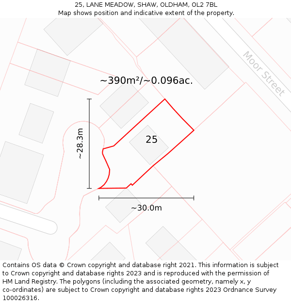 25, LANE MEADOW, SHAW, OLDHAM, OL2 7BL: Plot and title map