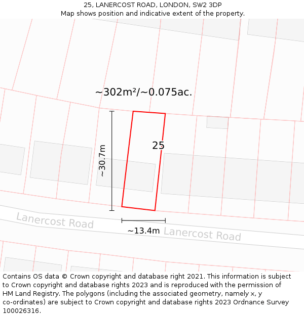 25, LANERCOST ROAD, LONDON, SW2 3DP: Plot and title map