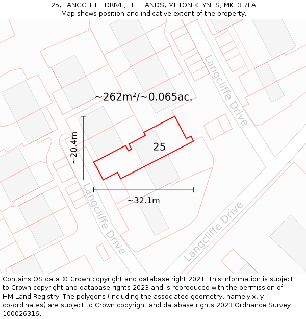 25, LANGCLIFFE DRIVE, HEELANDS, MILTON KEYNES, MK13 7LA: Plot and title map