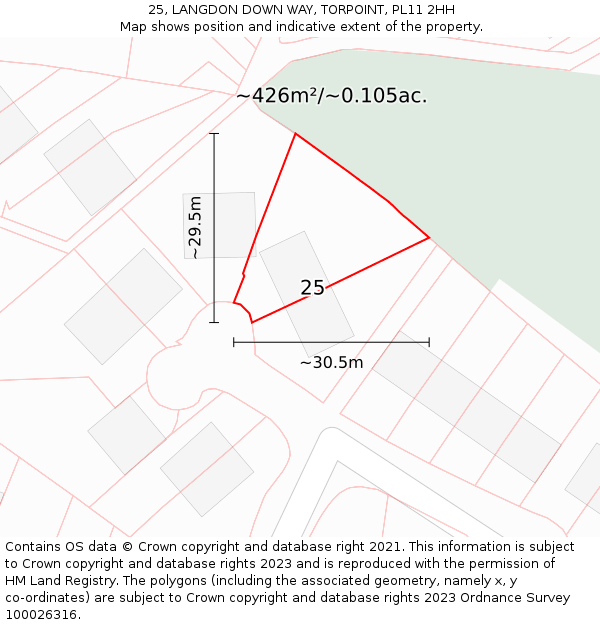 25, LANGDON DOWN WAY, TORPOINT, PL11 2HH: Plot and title map