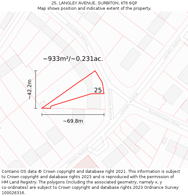 25, LANGLEY AVENUE, SURBITON, KT6 6QP: Plot and title map