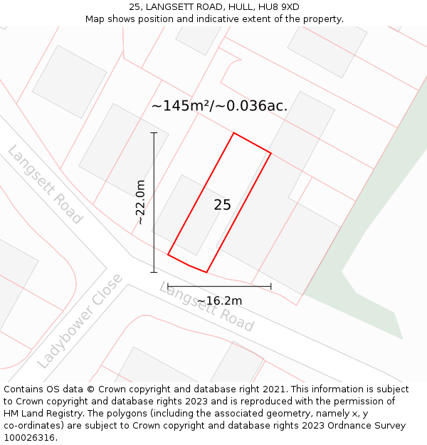 25, LANGSETT ROAD, HULL, HU8 9XD: Plot and title map
