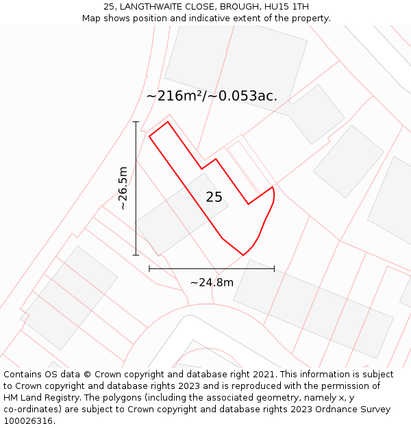 25, LANGTHWAITE CLOSE, BROUGH, HU15 1TH: Plot and title map