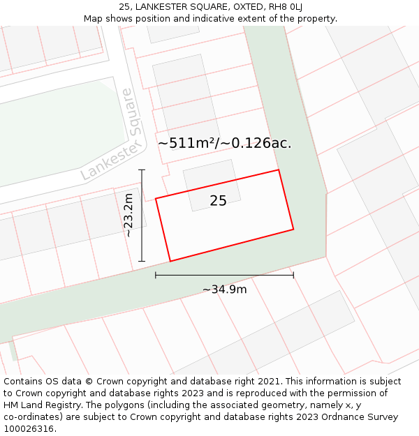 25, LANKESTER SQUARE, OXTED, RH8 0LJ: Plot and title map
