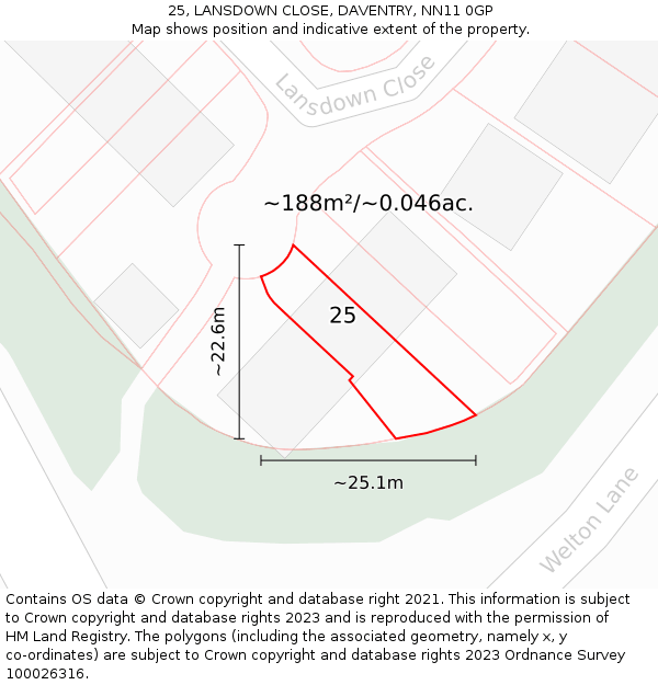 25, LANSDOWN CLOSE, DAVENTRY, NN11 0GP: Plot and title map