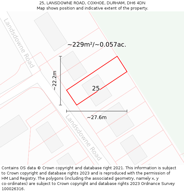 25, LANSDOWNE ROAD, COXHOE, DURHAM, DH6 4DN: Plot and title map