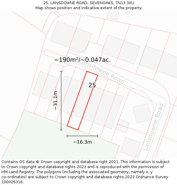 25, LANSDOWNE ROAD, SEVENOAKS, TN13 3XU: Plot and title map