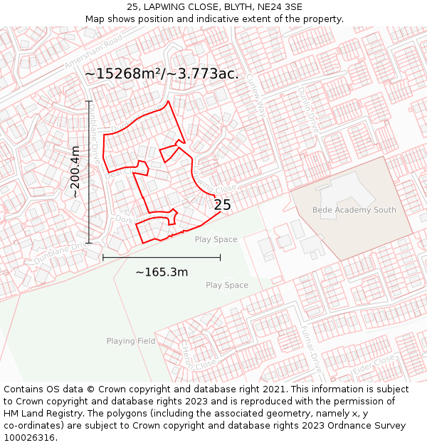 25, LAPWING CLOSE, BLYTH, NE24 3SE: Plot and title map