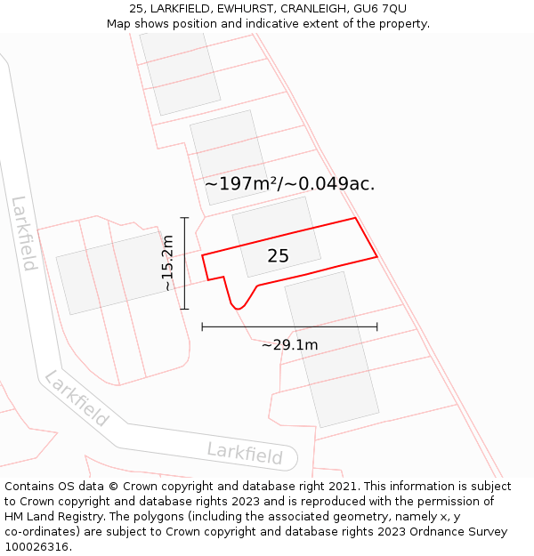 25, LARKFIELD, EWHURST, CRANLEIGH, GU6 7QU: Plot and title map