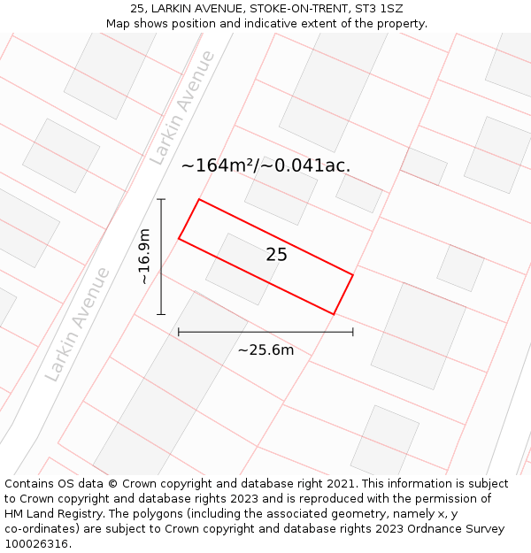 25, LARKIN AVENUE, STOKE-ON-TRENT, ST3 1SZ: Plot and title map