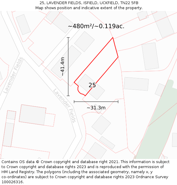 25, LAVENDER FIELDS, ISFIELD, UCKFIELD, TN22 5FB: Plot and title map