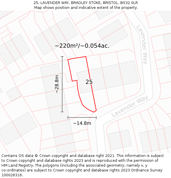 25, LAVENDER WAY, BRADLEY STOKE, BRISTOL, BS32 0LR: Plot and title map