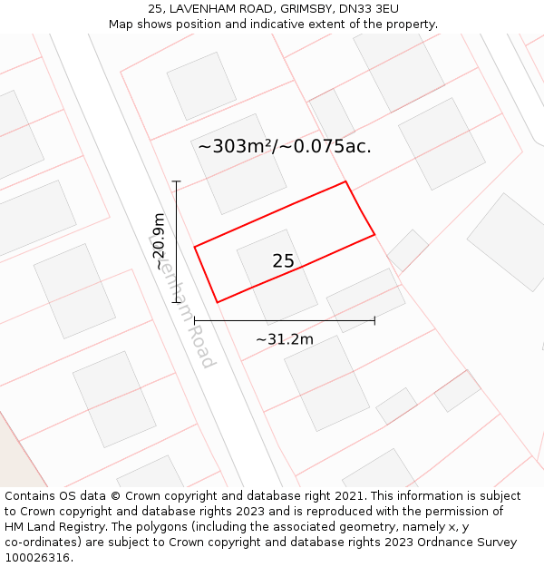 25, LAVENHAM ROAD, GRIMSBY, DN33 3EU: Plot and title map