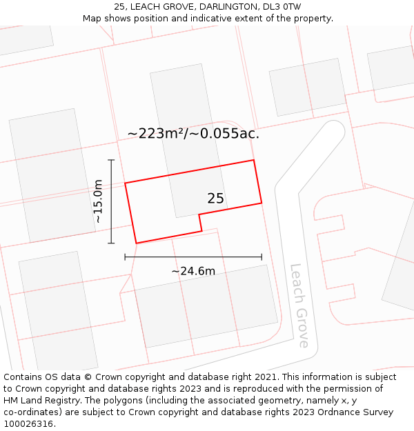 25, LEACH GROVE, DARLINGTON, DL3 0TW: Plot and title map