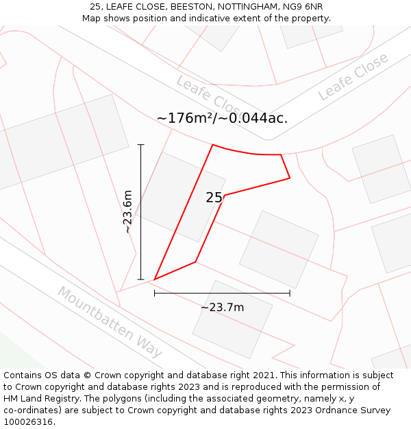 25, LEAFE CLOSE, BEESTON, NOTTINGHAM, NG9 6NR: Plot and title map