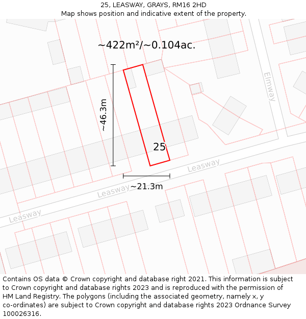 25, LEASWAY, GRAYS, RM16 2HD: Plot and title map