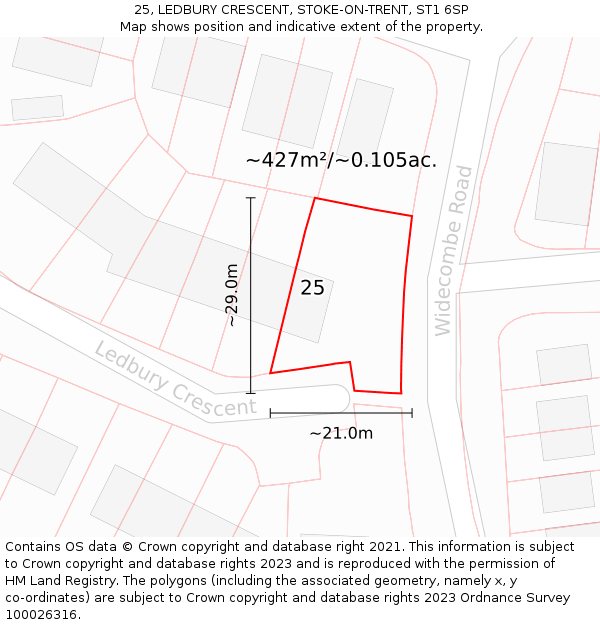 25, LEDBURY CRESCENT, STOKE-ON-TRENT, ST1 6SP: Plot and title map