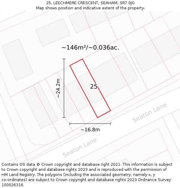 25, LEECHMERE CRESCENT, SEAHAM, SR7 0JG: Plot and title map