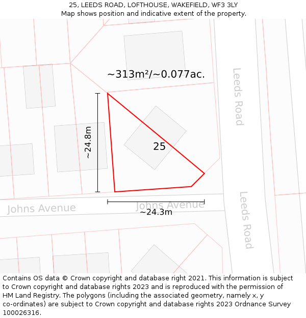25, LEEDS ROAD, LOFTHOUSE, WAKEFIELD, WF3 3LY: Plot and title map