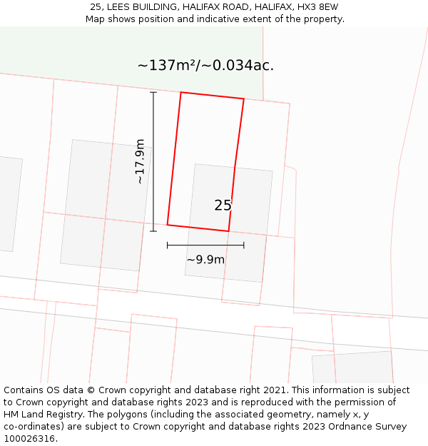 25, LEES BUILDING, HALIFAX ROAD, HALIFAX, HX3 8EW: Plot and title map