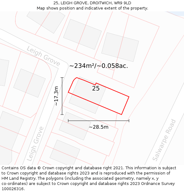 25, LEIGH GROVE, DROITWICH, WR9 9LD: Plot and title map