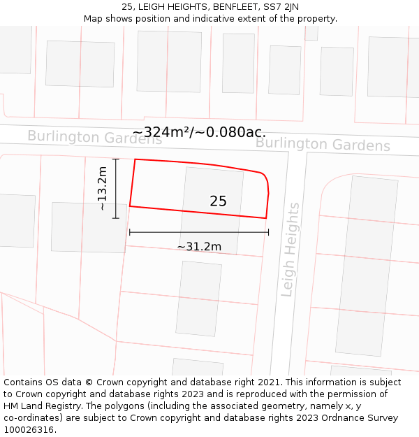 25, LEIGH HEIGHTS, BENFLEET, SS7 2JN: Plot and title map