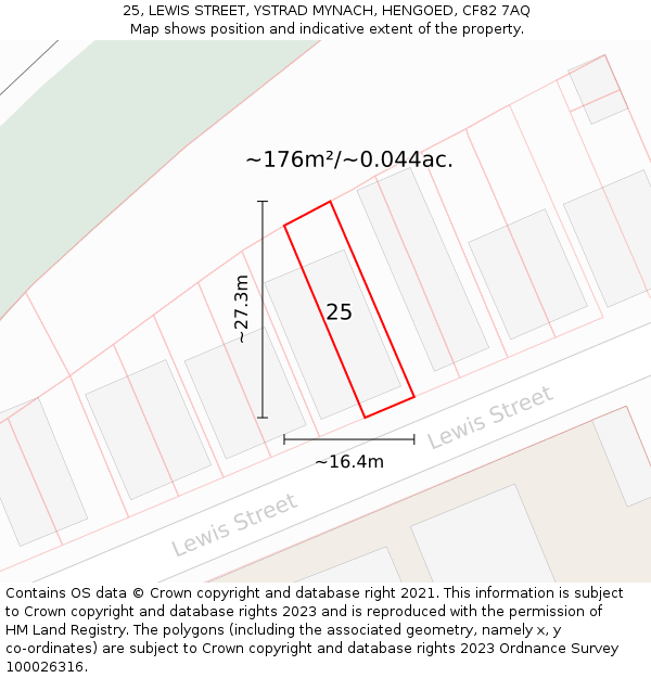 25, LEWIS STREET, YSTRAD MYNACH, HENGOED, CF82 7AQ: Plot and title map
